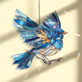 Blue Bird Acrylic Suncatcher, Flying Songbird Window Decor, Stained Glass Style Nature Art Gift for Bird Lover Home Decoration